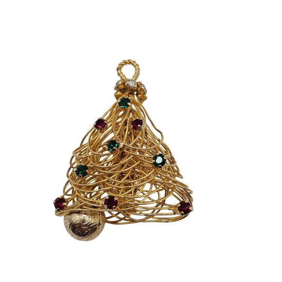 Vtg Unsigned Eisenberg Brooch Wired Christmas Tree Pin Rhinestones 60s Holidays - Picture 3 of 15
